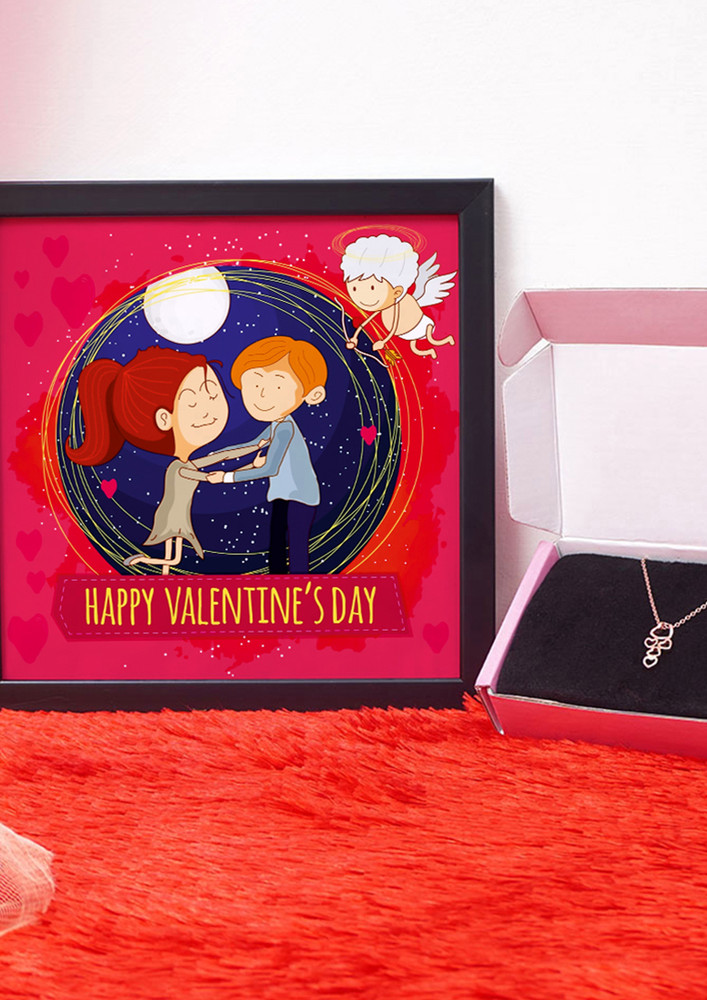 Happy Valentine Gift Set | Valentine's Day Gifts For Girlfriend | Valentine Gift For Wife | Pendant For Girl/women | Photo Frame (8x8 Inches)