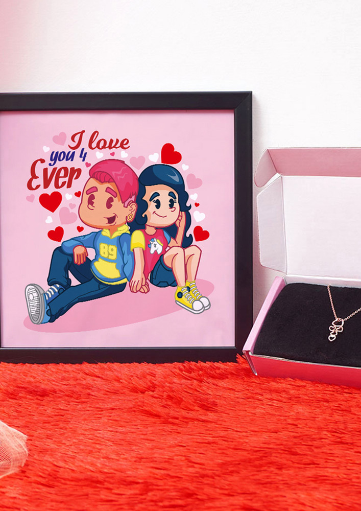I Love You 4 Ever Valentine Gift Set | Valentine's Day Gifts For Girlfriend | Valentine Gift For Wife | Pendant For Girl/women | Photo Frame (8x8 Inches)