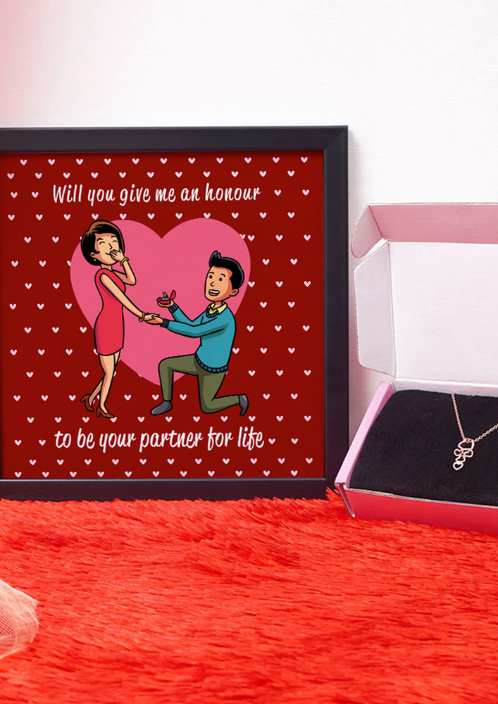 Will You Give Me An Honour Valentine Gift Set | Valentine's Day Gifts For Girlfriend | Valentine Gift For Wife | Pendant For Girl/women | Photo Frame (8x8 Inches)