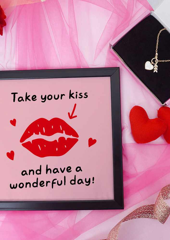 Take Your Kiss Valentine Gift Set | Valentine's Day Gifts For Girlfriend | Valentine Gift For Wife | Pendant For Girl/women | Photo Frame (8x8 Inches)