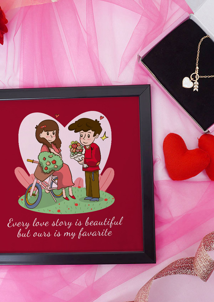 Every Love Story Is Beautiful Valentine Gift Set | Valentine's Day Gifts For Girlfriend | Valentine Gift For Wife | Pendant For Girl/women | Photo Frame (8x8 Inches)