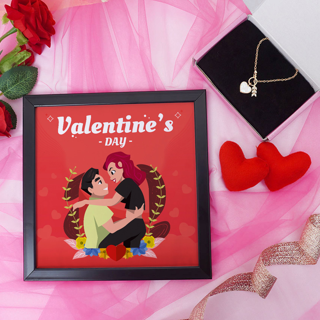 Valentine Gift Set | Valentine's Day Gifts for Girlfriend | Valentine Gift for Wife | Pendant for Girl/Women | Photo Frame (8x8 Inches)