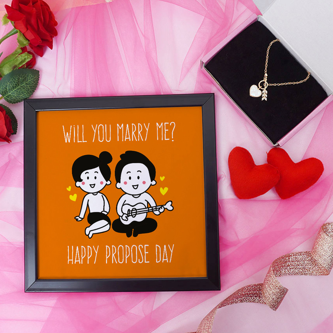 Will You Marry Me ? Valentine Gift Set | Valentine's Day Gifts for Girlfriend | Valentine Gift for Wife | Pendant for Girl/Women | Photo Frame (8x8 Inches)
