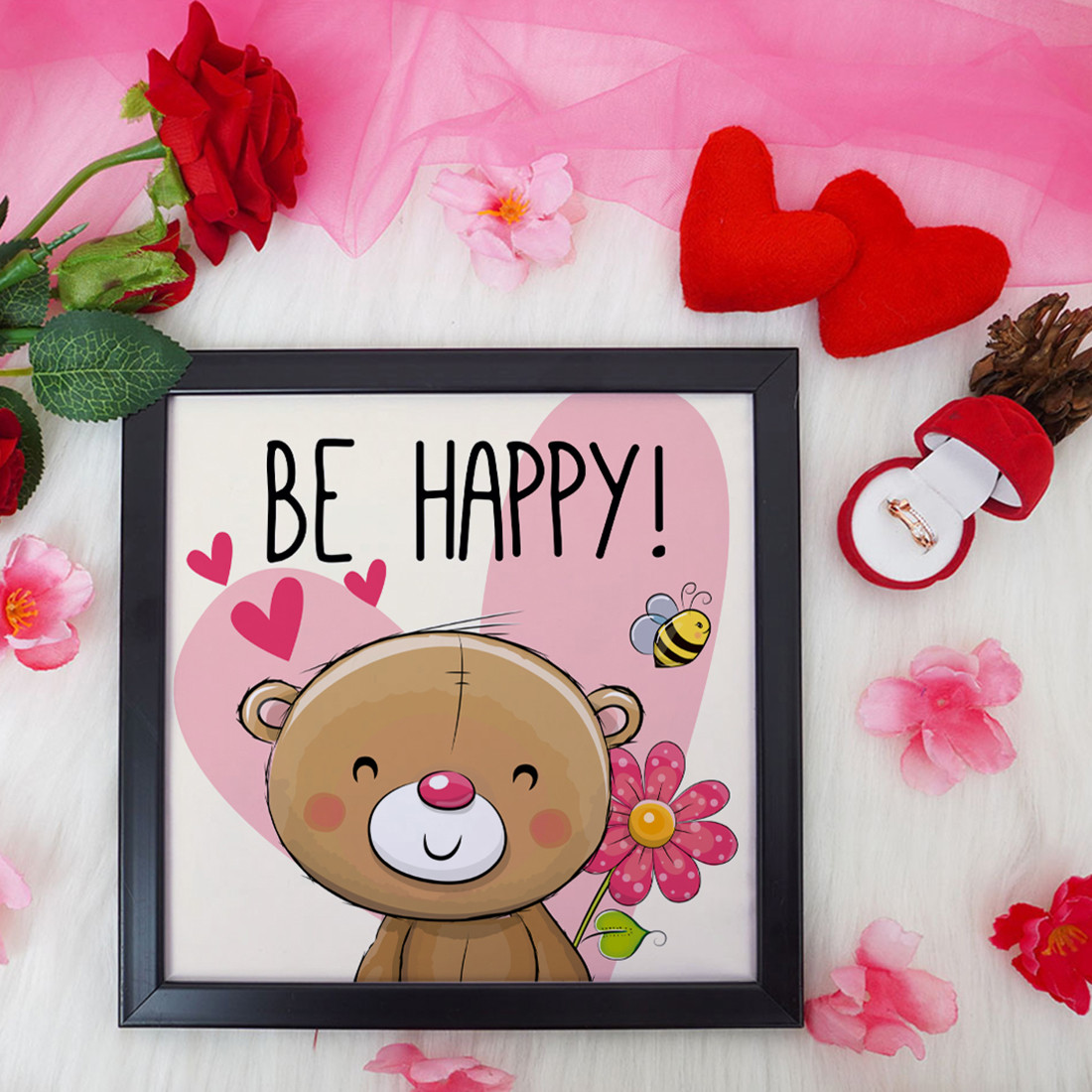 Be Happy Valentine Gift Set | Valentine's Day Gifts for Girlfriend | Valentine Gift for Wife | Ring for Women/Girl | Photo Frame (8x8 Inches)