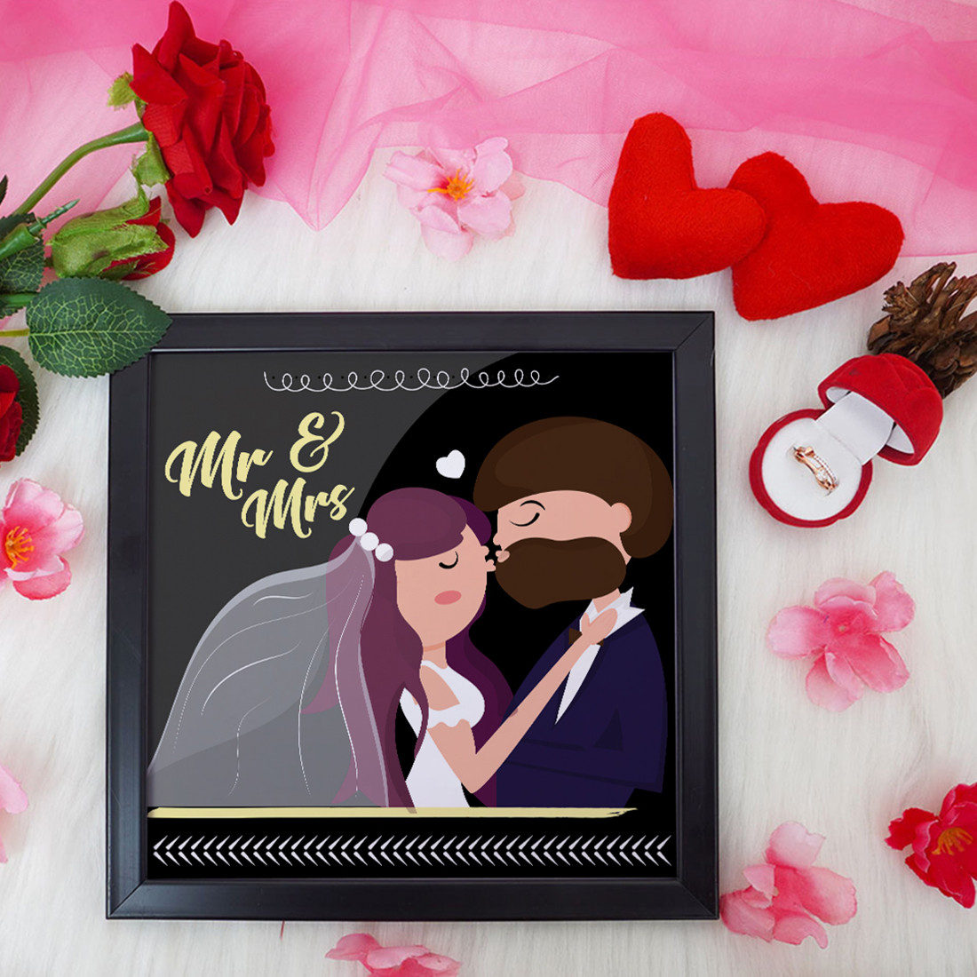 Mr & Mrs Valentine Gift Set | Valentine's Day Gifts for Girlfriend | Valentine Gift for Wife | Ring for Women/Girl | Photo Frame (8x8 Inches)