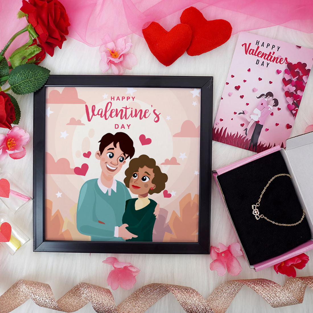Valentine's Day Gift Set | Valentine's Day Gifts for Girlfriend | Valentine Gift for Wife | Women's Pendant/Pendant for Girl/Greeting Card | Photo Frame (8x8 Inches)