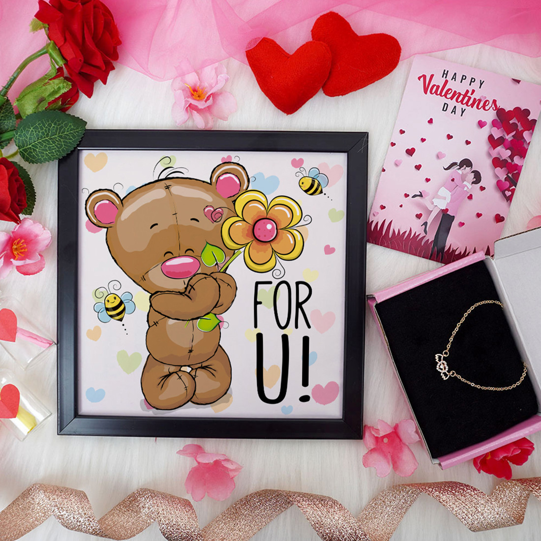 For U! Valentine Gift Set | Valentine's Day Gifts for Girlfriend | Valentine Gift for Wife | Women's Pendant/Pendant for Girl/Greeting Card | Photo Frame (8x8 Inches)