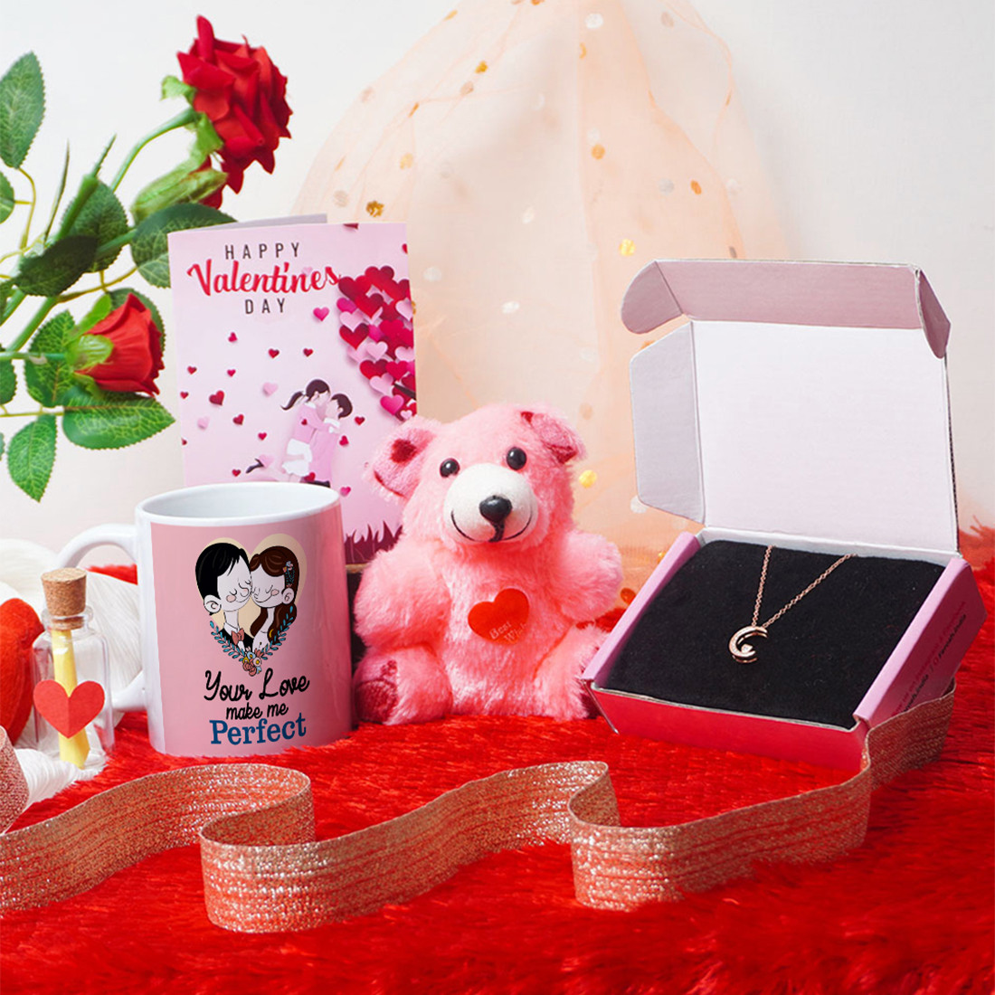 Webelkart Premium Love Teddy Bear On Wood Stand Gift Box Valentine G