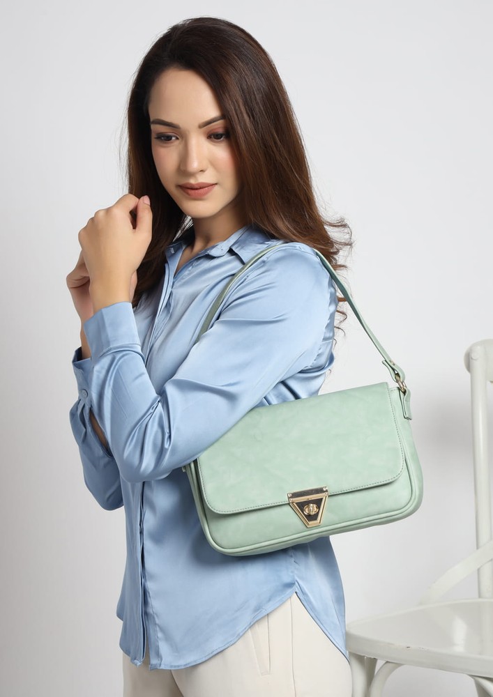 Viraasi Sea Green-Coloured Solid Textured Shoulder Bag
