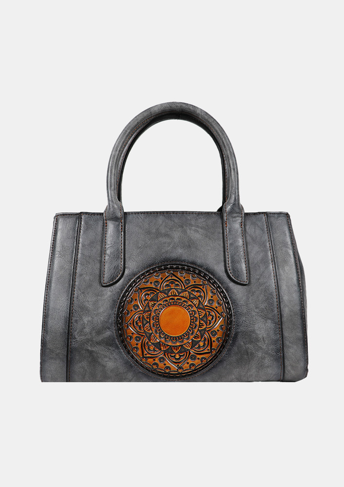 Women Grey Textured Leather Handbag