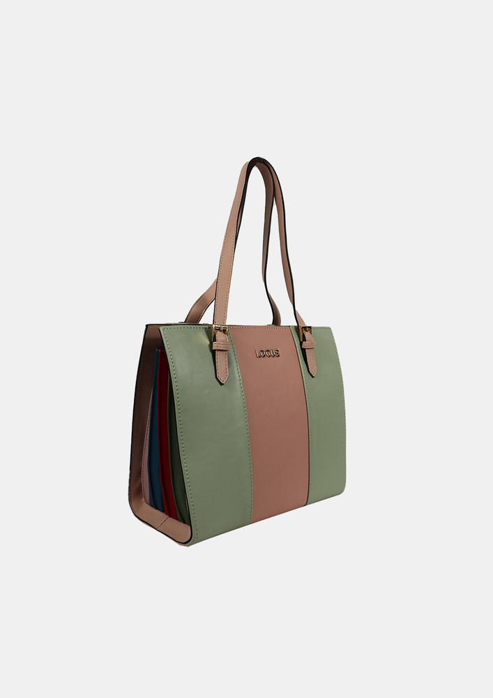 Pastel Color  Blocked Shopper Tote Bag