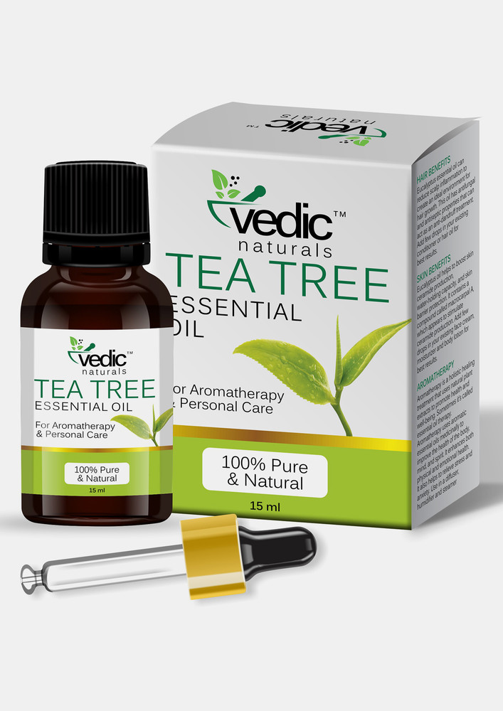 Vedic Naturals Tea Tree Essential Oil For Aromatherapy , Skin, Hair, Face, Acne Care, 100% Pure, Natural and Undiluted Therapeutic Grade Essential Oil- 15ml