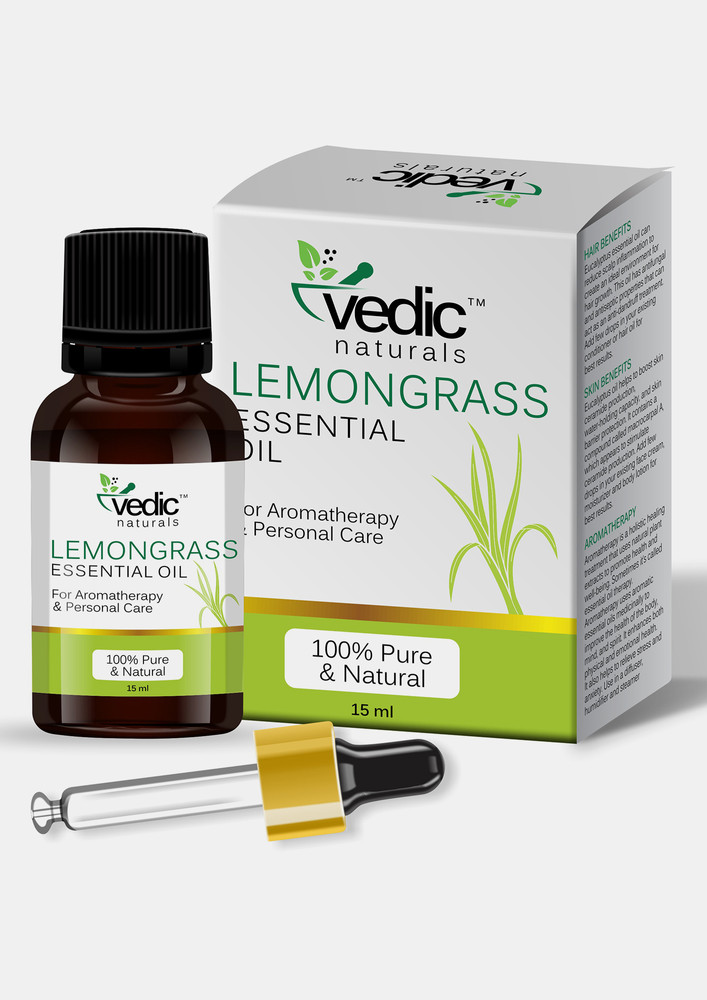 Vedic Naturals Lemongrass Essential Oil For Hair and Skin ,Aromatherapy & Personal care 100% Natural & Pure 