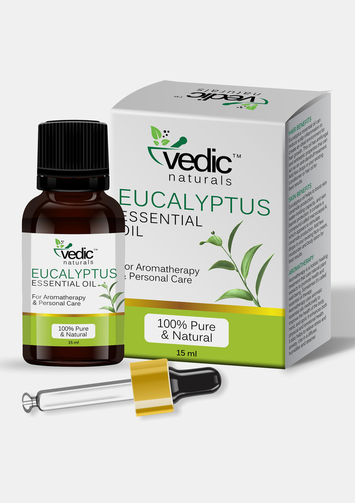 Vedic Naturals Eucalyptus Essential Oil For Aromatherapy & Organic for Steam Inhaler, Cold and Cough, Relaxing - Camphor Family Premium Oil ,Personal care 100% Natural & Pure 