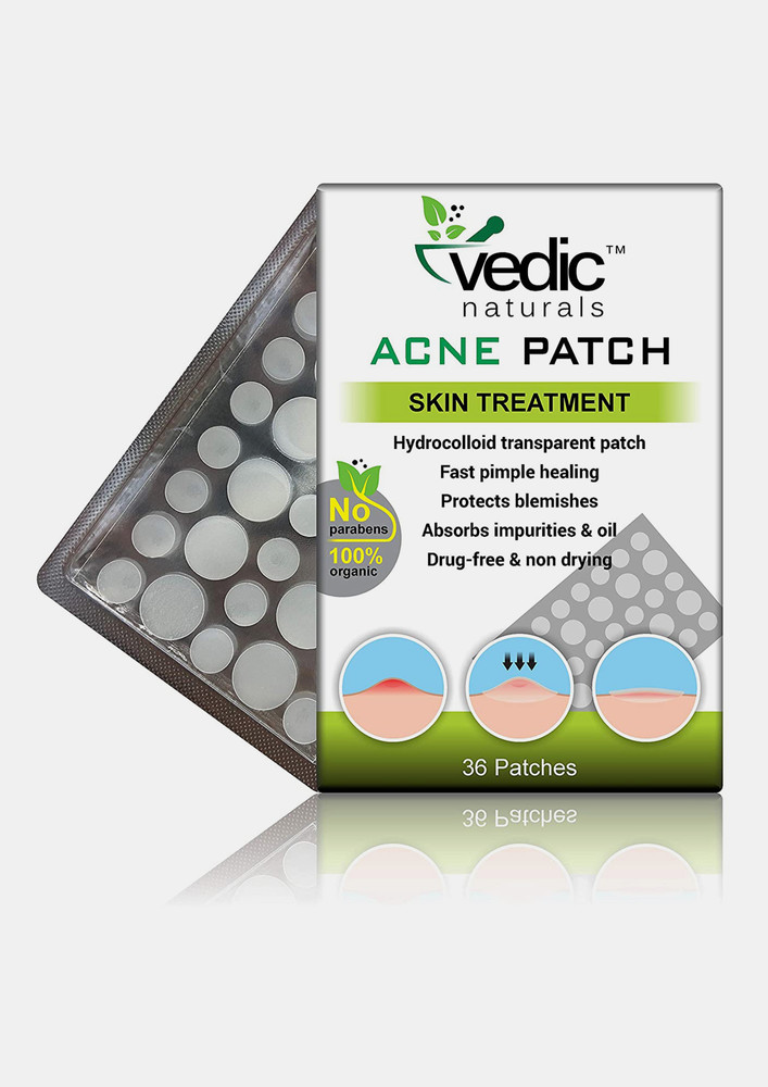 Vedic Naturals Acne Pimple Patch For Skin Treatment cover with 100% Hydrocolloid transparent patch, Fast pimple healing, drug free & non drying - 36 patches