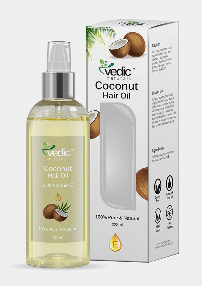 Vedic Naturals Virgin Coconut Oil With Vitamin-E - 200ml | 100% Natural & Cold Pressed | Hair Care & Skin Care
