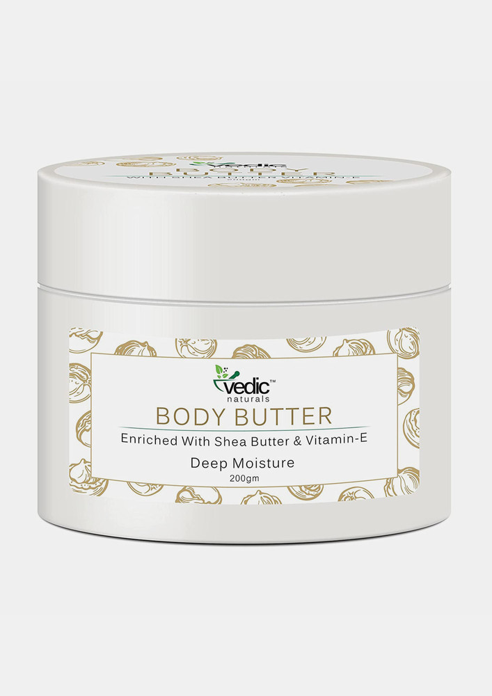 Vedic Naturals Body Butter Enriched With Shea Butter & Vitamin-E - 200gm | Deep Moisturizing For Dry Skin & All Day Moisture Lock | For All Skin Types & Healing Stretch Marks | 100% Organic