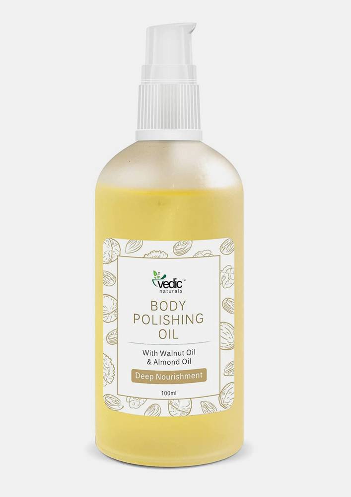 Vedic Naturals Body Polishing Oil Enriched With Walnut Oil, Almond Oil & Jojoba Oil - 100ml | Deep Nourishment & Reduces Cellulite | Soft & Smooth Skin | 100% Natural & Organic