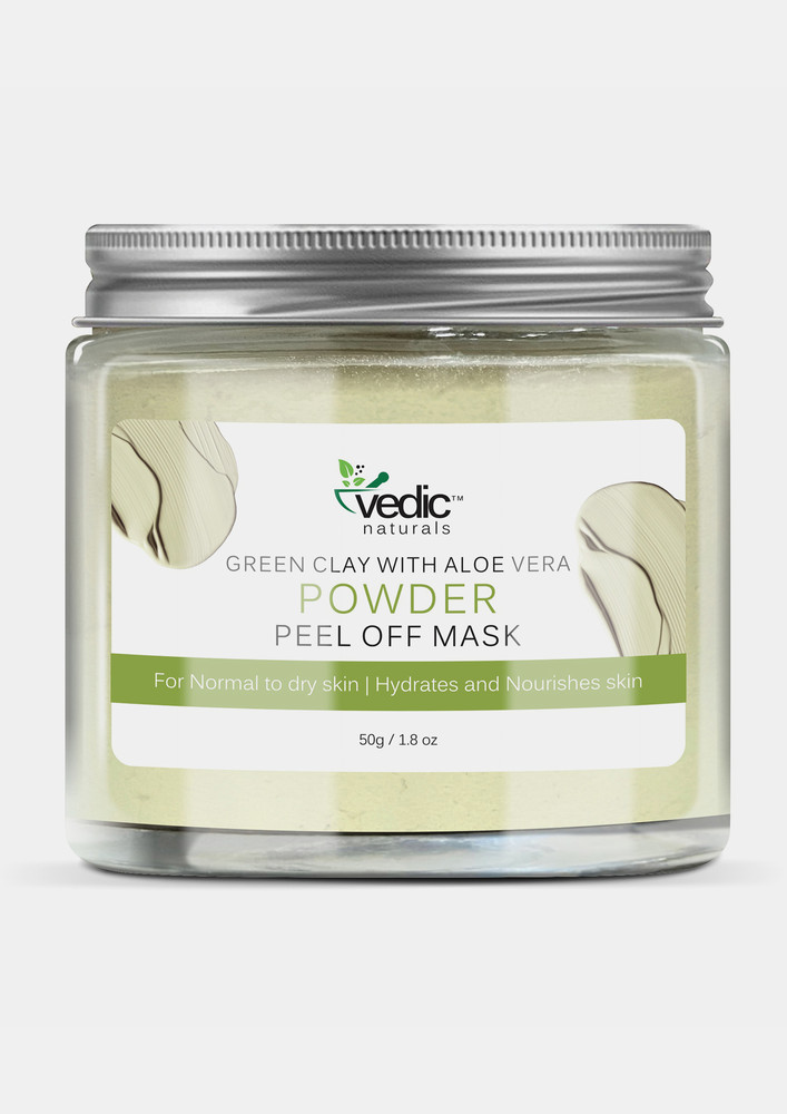 Vedic Naturals Green Clay With Aloe Vera Powder Peel Off Mask - 50g | Hydrates And Nourishes Skin | For Dry Skin | 100% Organic