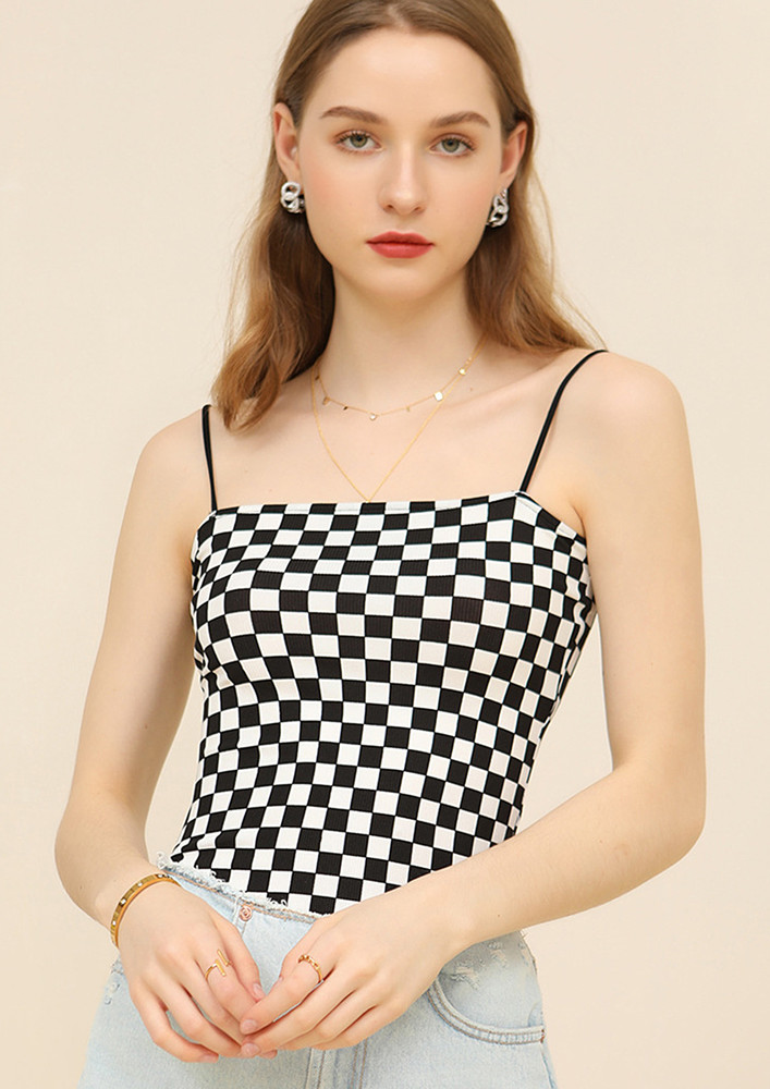 Black Checkered Pattern Slim Cami