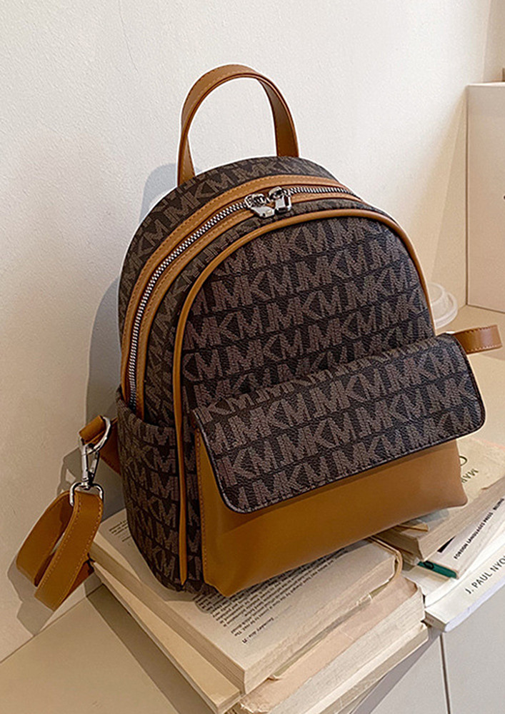 DARK BROWN FLAP FRONT TEXTURED BACKPACK