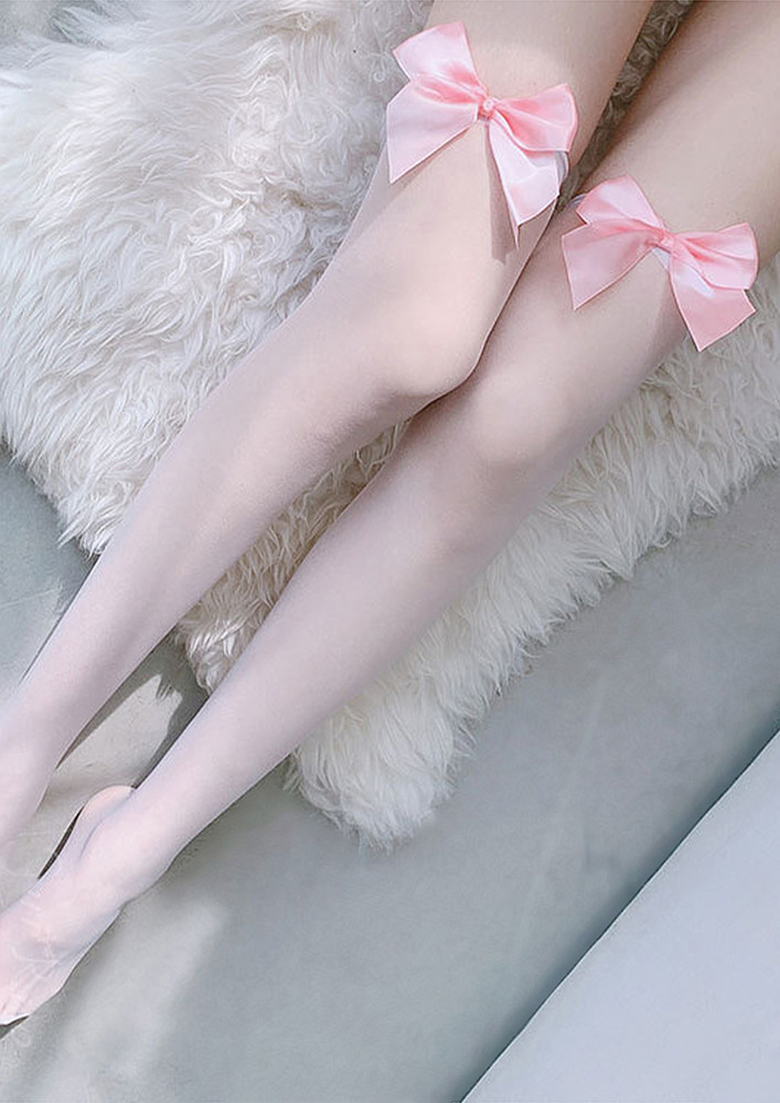 Pink Bow-decor Sheer Thigh-high Stockings