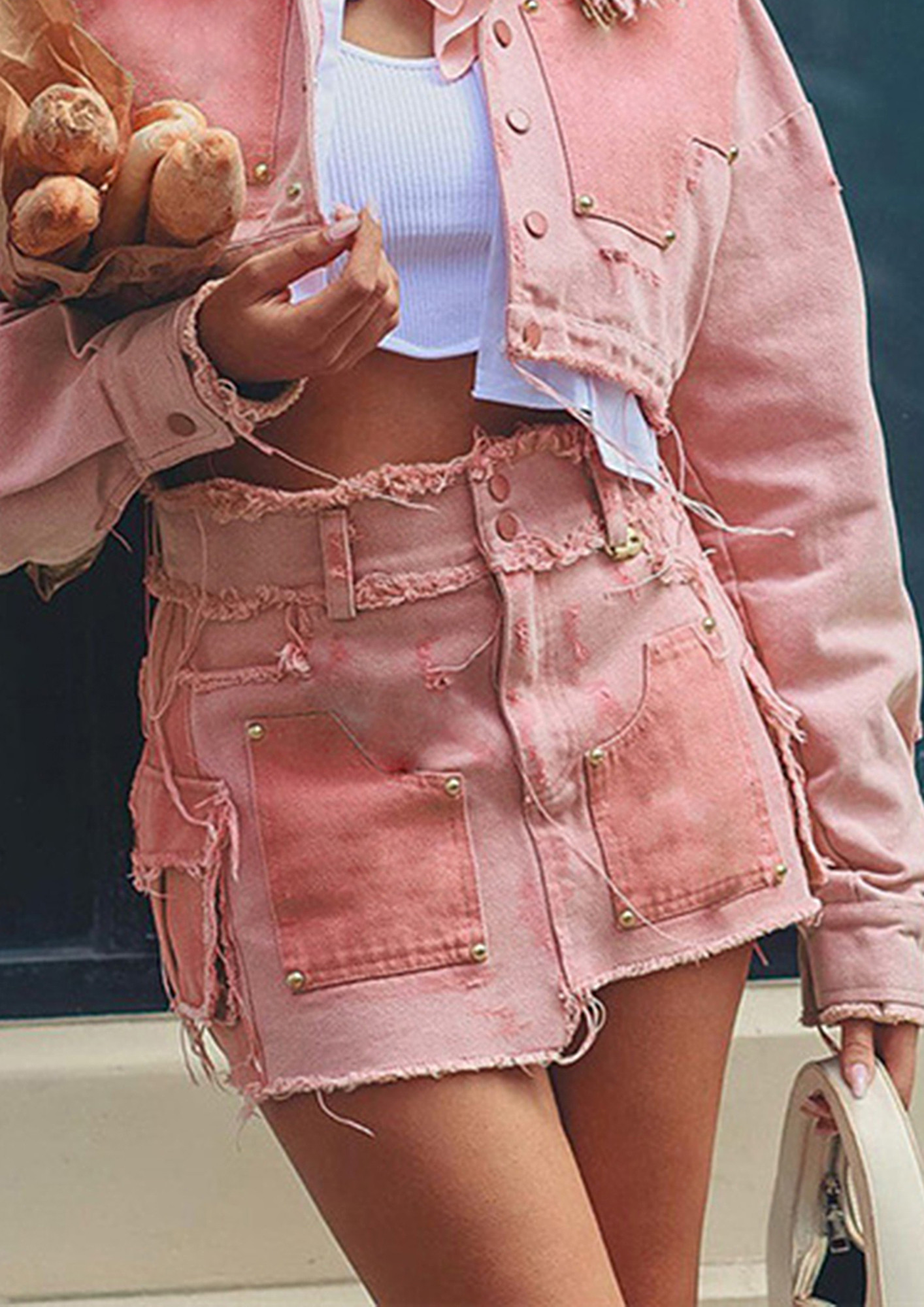Retro Pink Denim Set for Women's Summer Sleeveless Vest Short Jacket+High  Waisted Hip Skirt Two piece sets - AliExpress