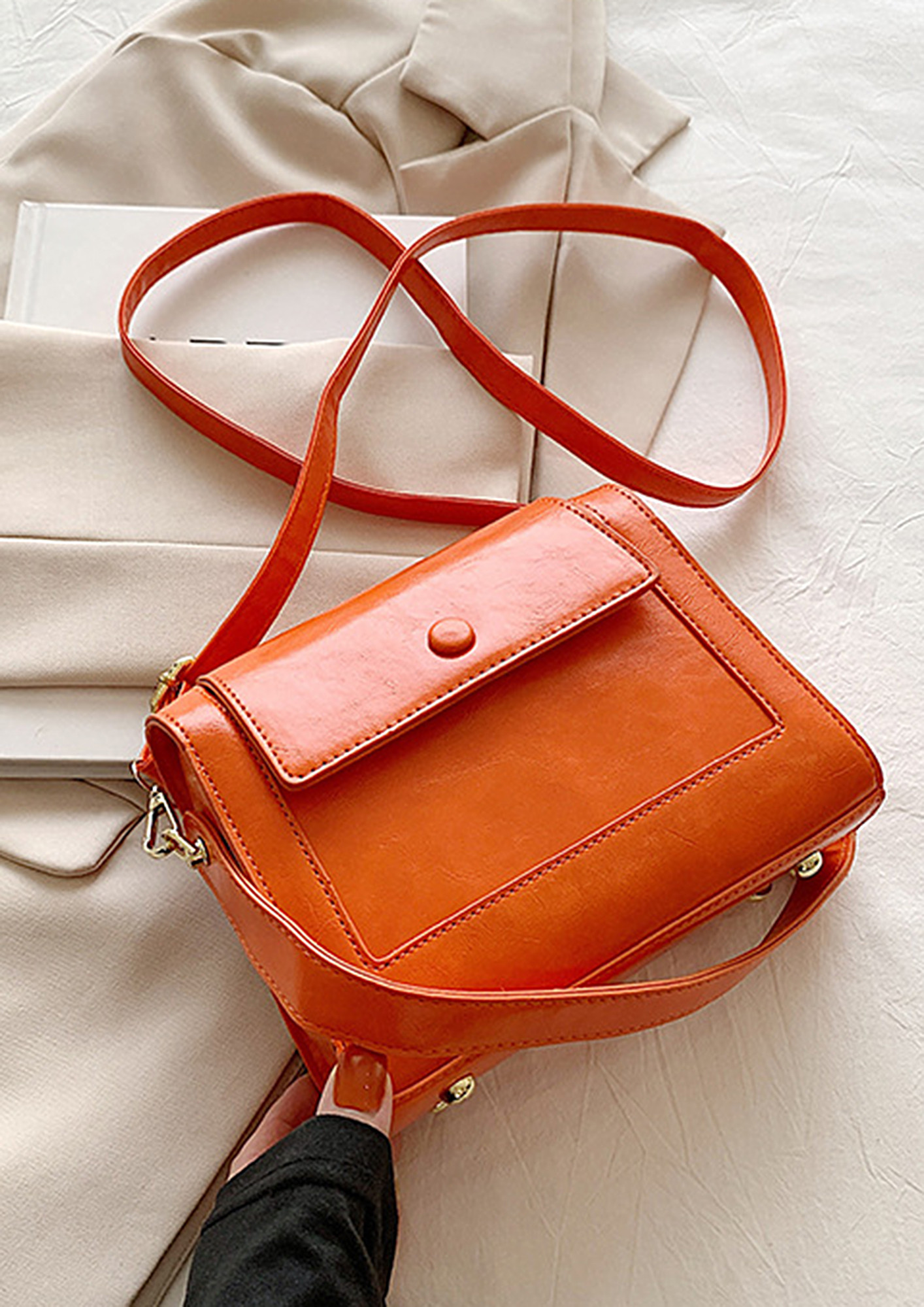 Bright Orange Leather-Look Top Handle Cross Body Bag | New Look