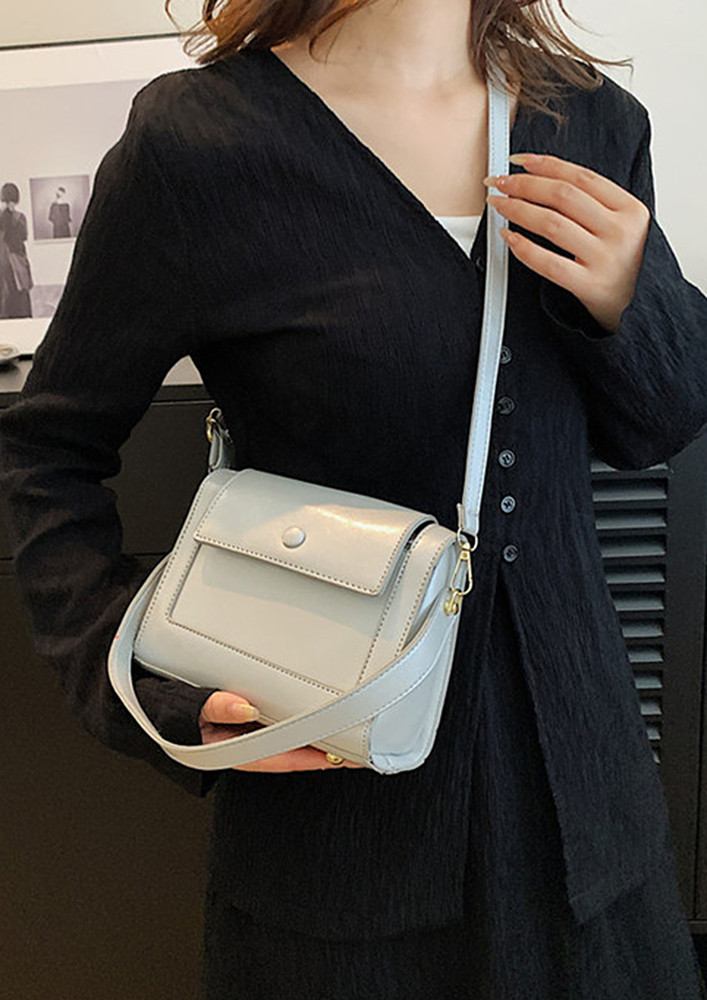 SILVER PU LEATHER FLAP-FRONT SLING BAG