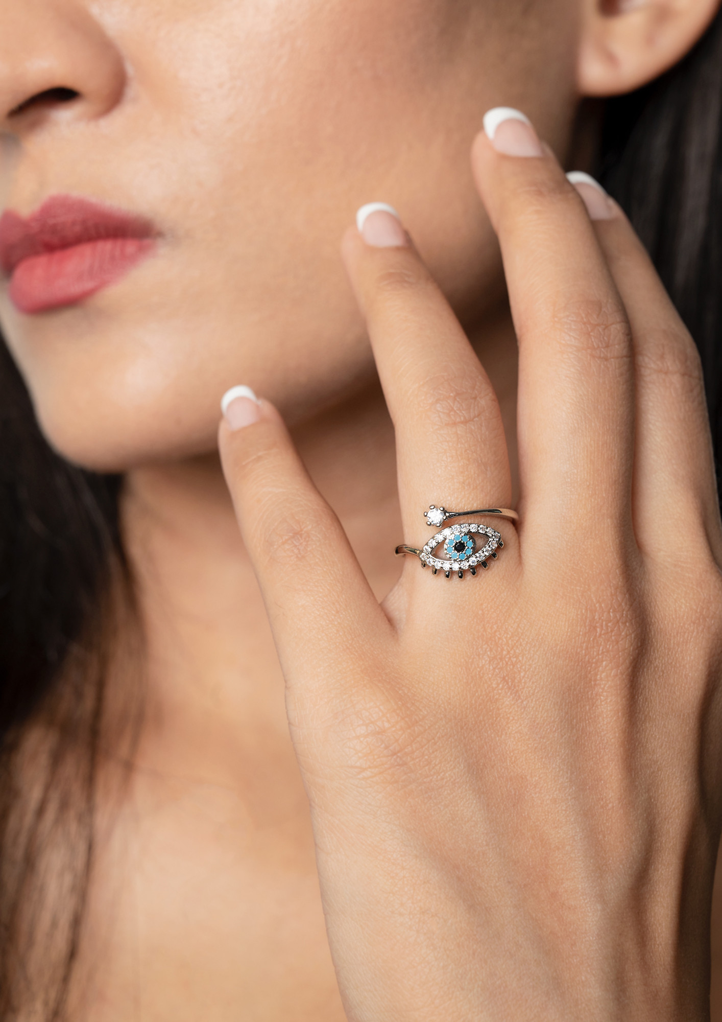 Buy Evil Eye Ring, Zircon Evil Eye Charm Ring, Rose Gold Silver Ring,  Adjustable Ring, Greek Evil Eye Jewelry, Joint Rings, Minimalist Ring  Online in India - Etsy
