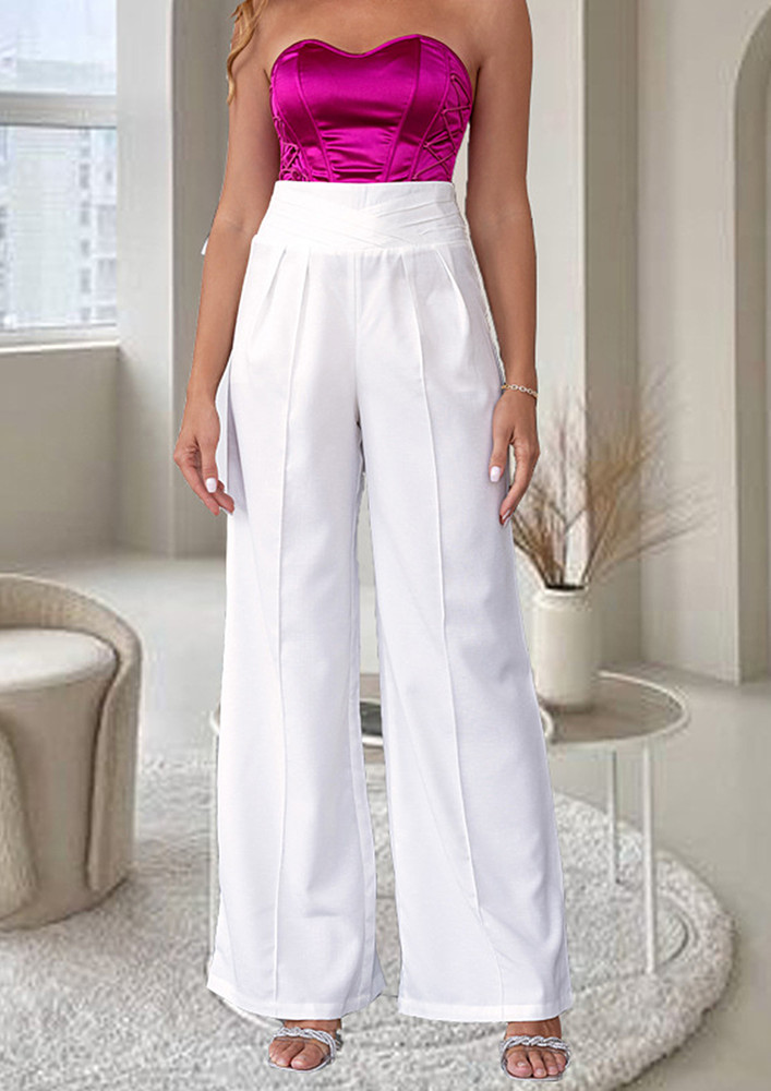 HIGH-WAISTED WHITE TWILL TROUSERS
