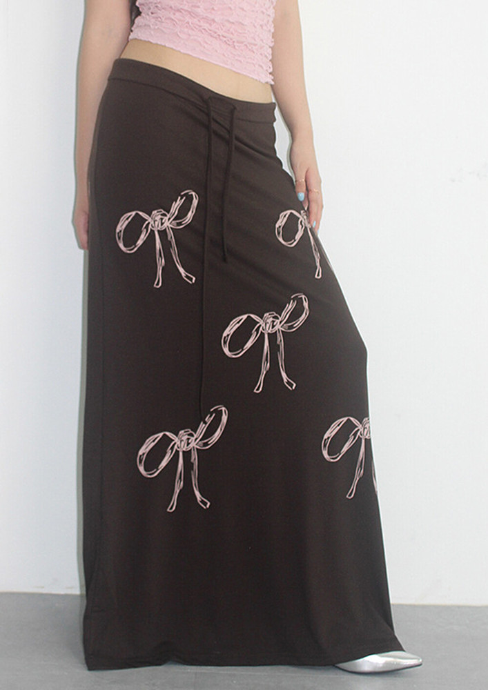 Brown Bow-knot Pattern Long Skirt