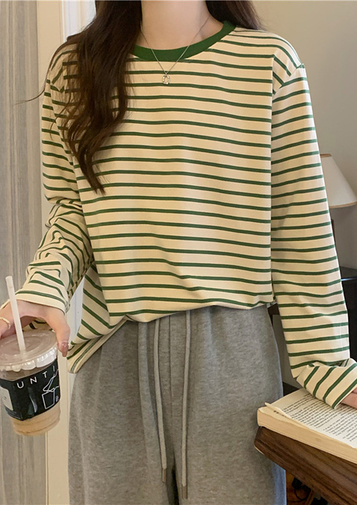 GREEN STRIPED LOOSE FIT T-SHIRT