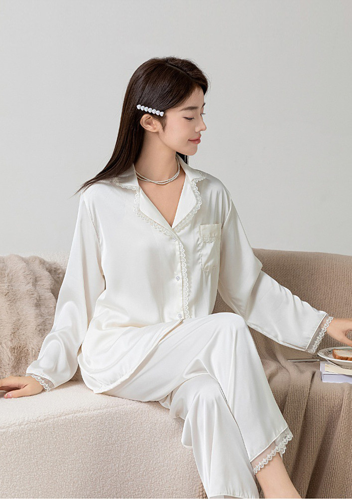 Beige Lace Trim Comfy Pyjama Set