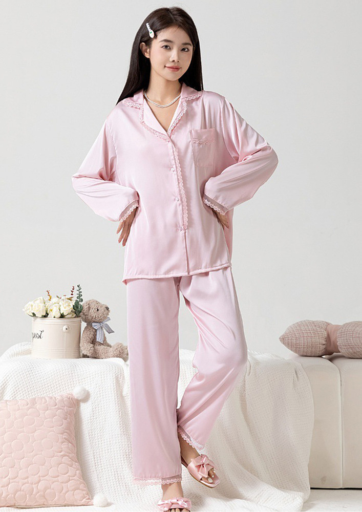 Pink Lace Trim Comfy Pyjama Set