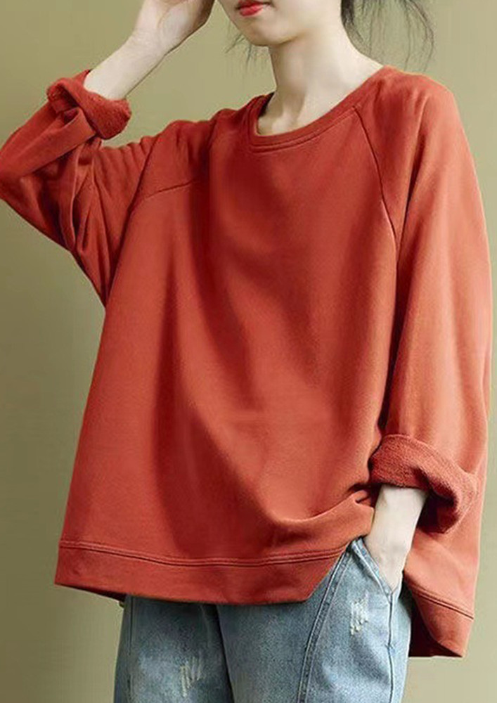 SOLID RED OVERSIZED CASUAL SWEATSHIRT