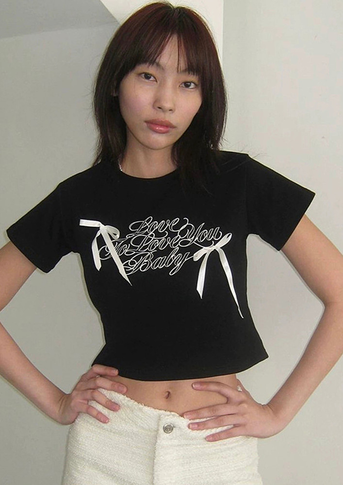 Black Alphabetical Print Regular T-shirt