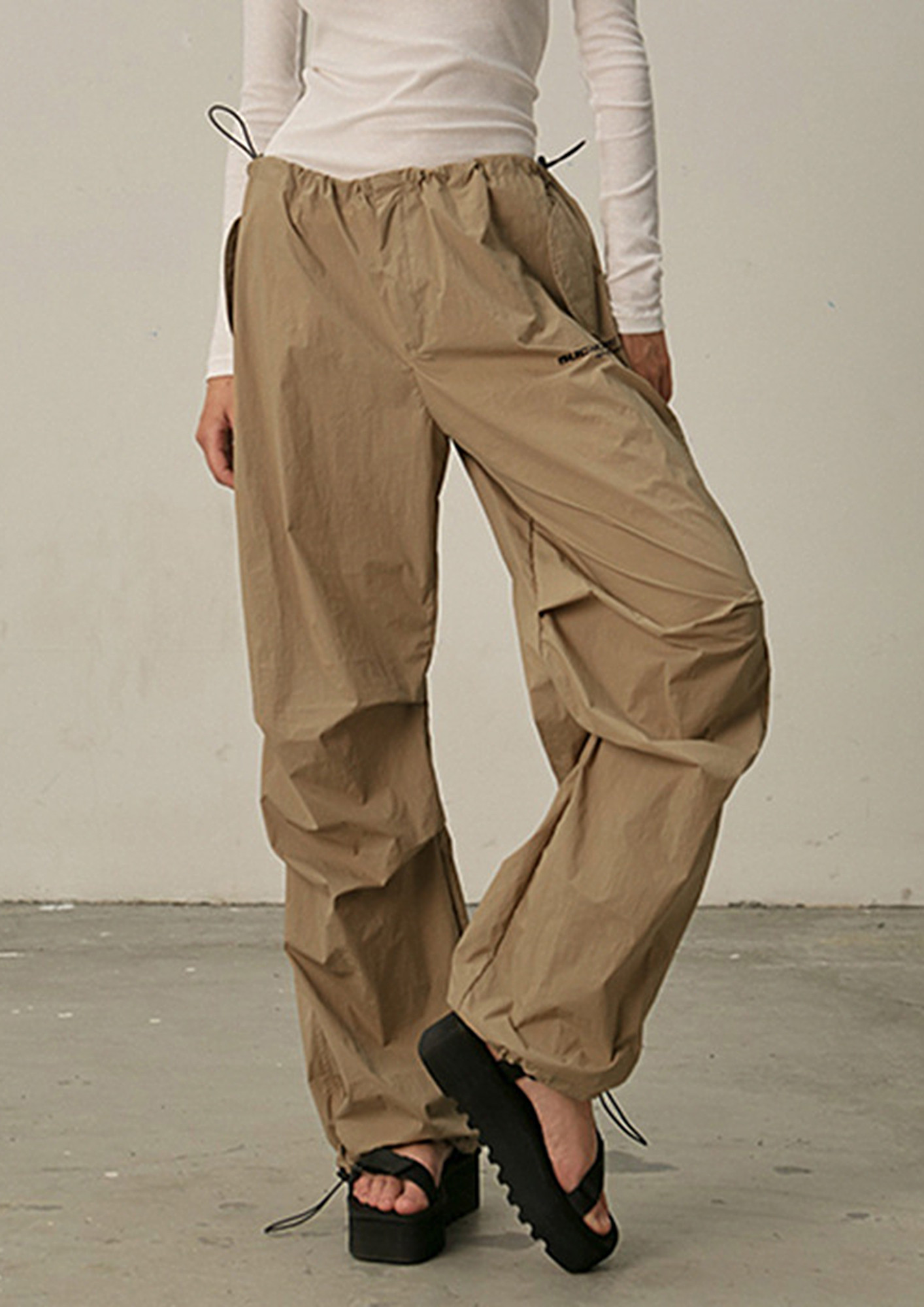 Buy KHAKI WIDE CARGO PARACHUTE PANTS for Women Online in India