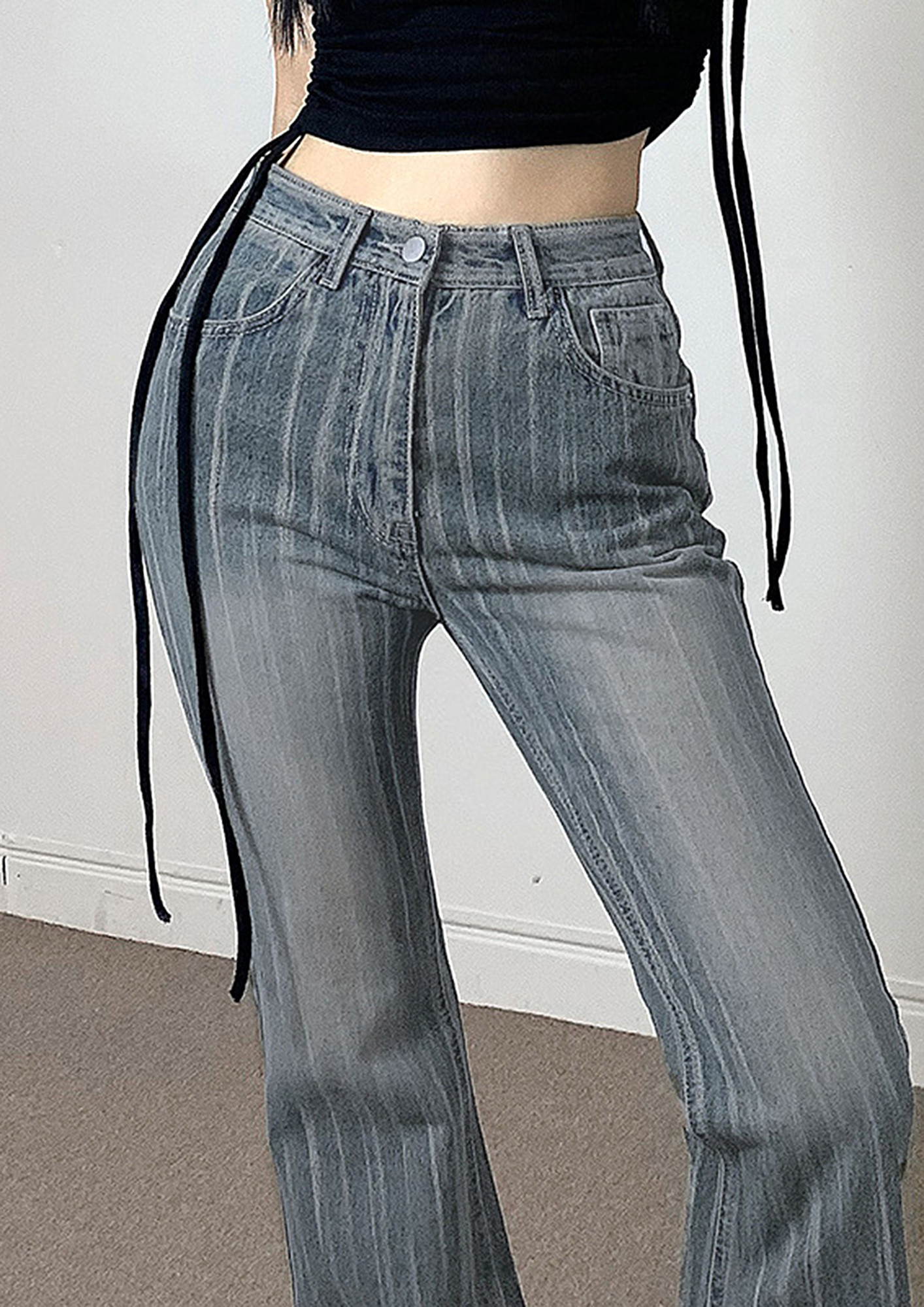 Women Navy Front Slit Bell Bottom Jeans