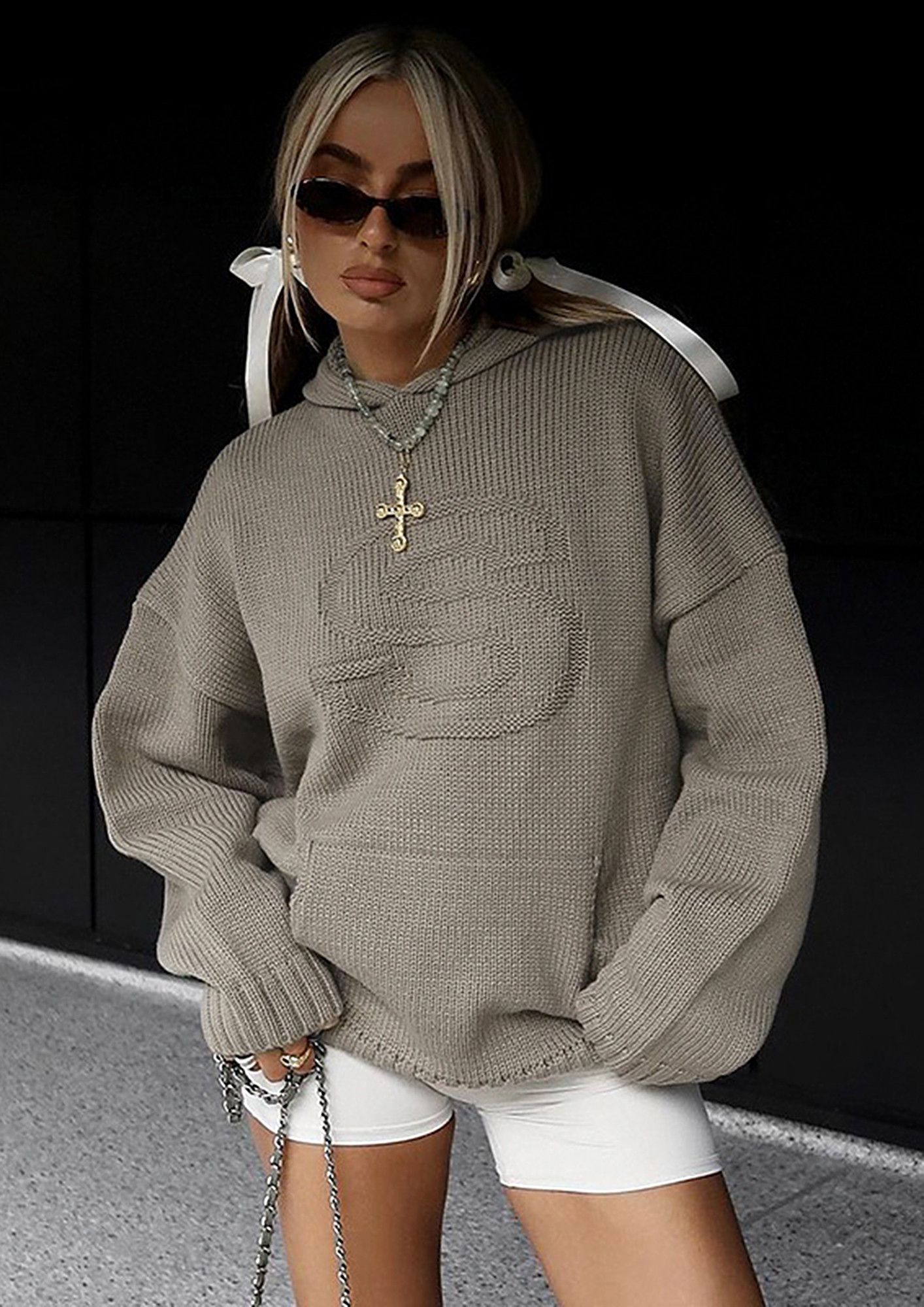 Grey Loose Fitted Hoodie With Drop Shoulder