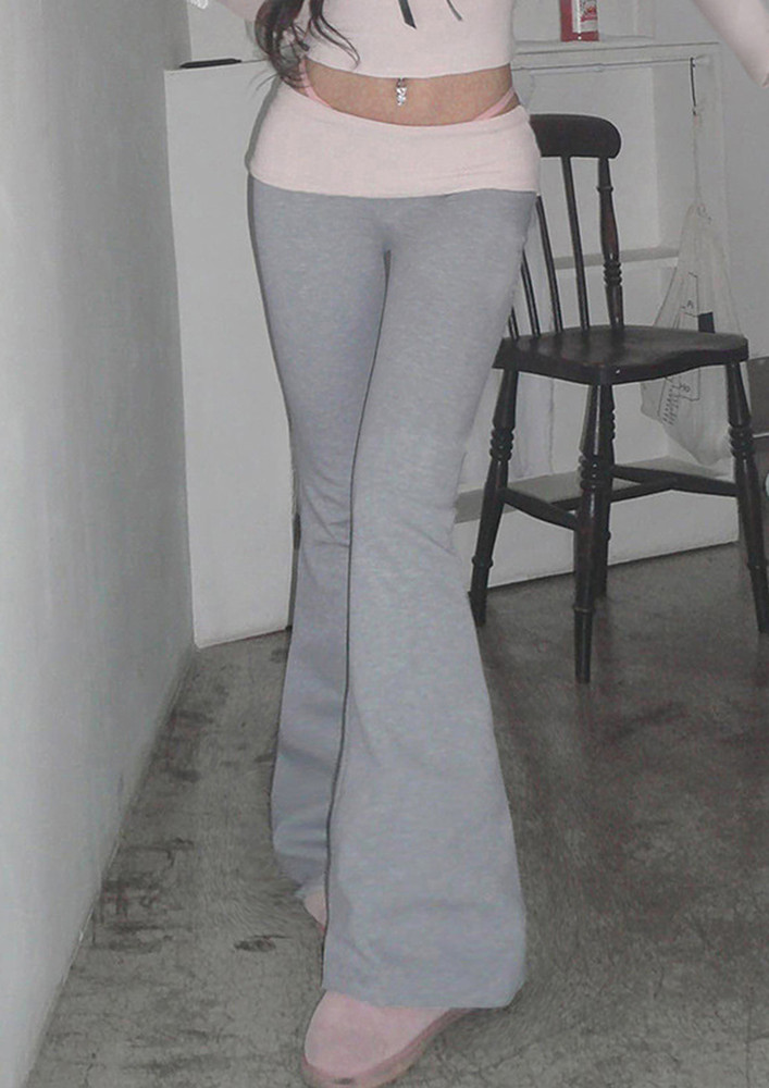 GREY CONTRAST WAISTBAND FLARED PANTS