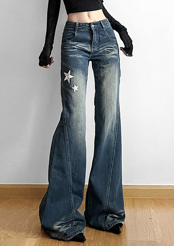 Retro Washed-effect Low-waisted Flare Jeans