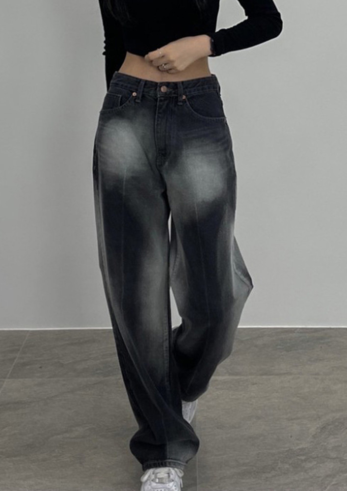 Washed Black Straight Loose Low-rise Jeans