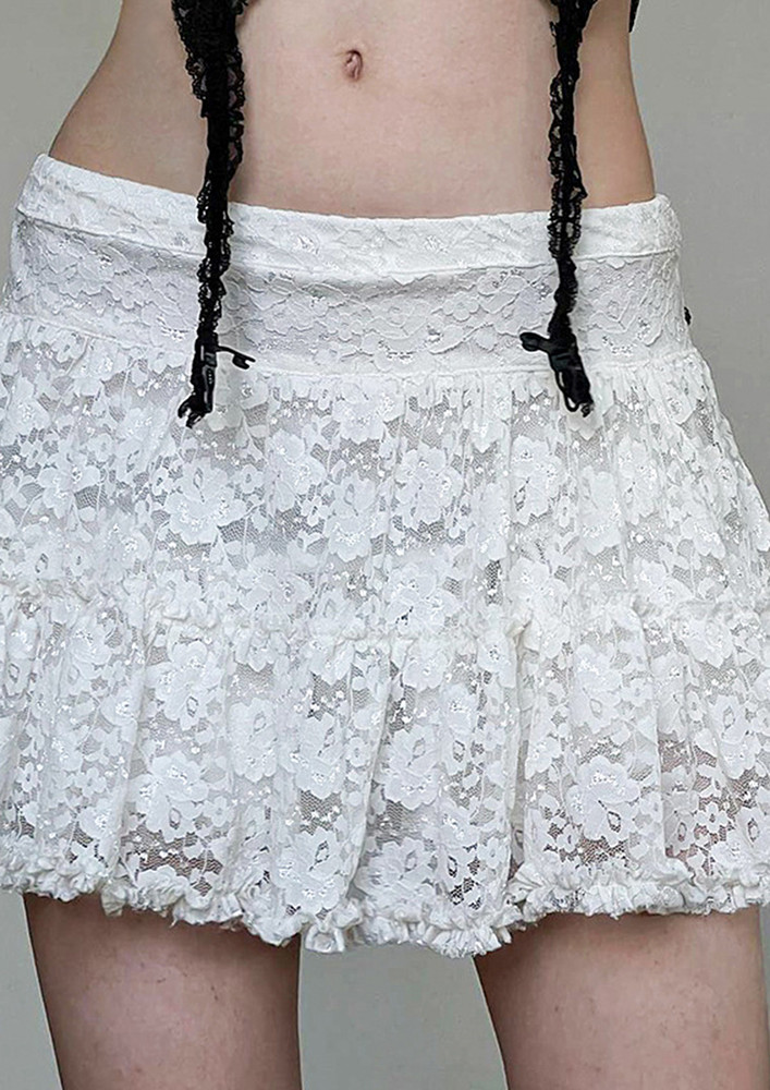White Floral Lace Short Skater Skirt