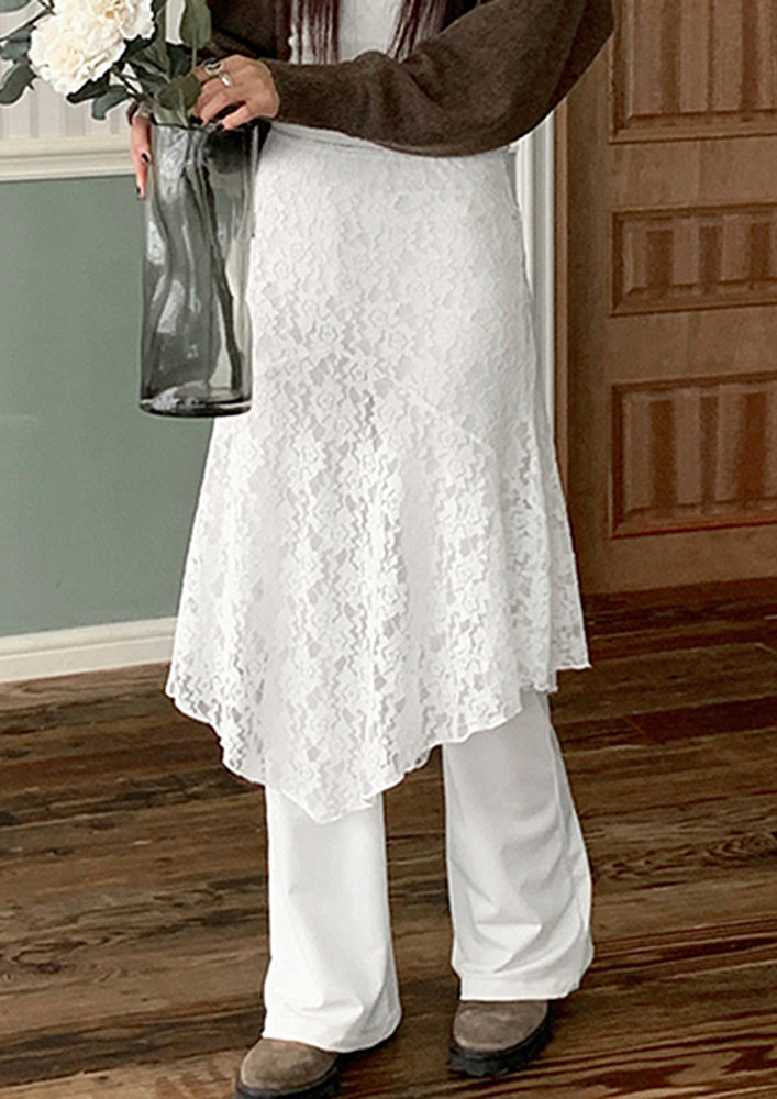 White Lace Midi Irregular Skirt