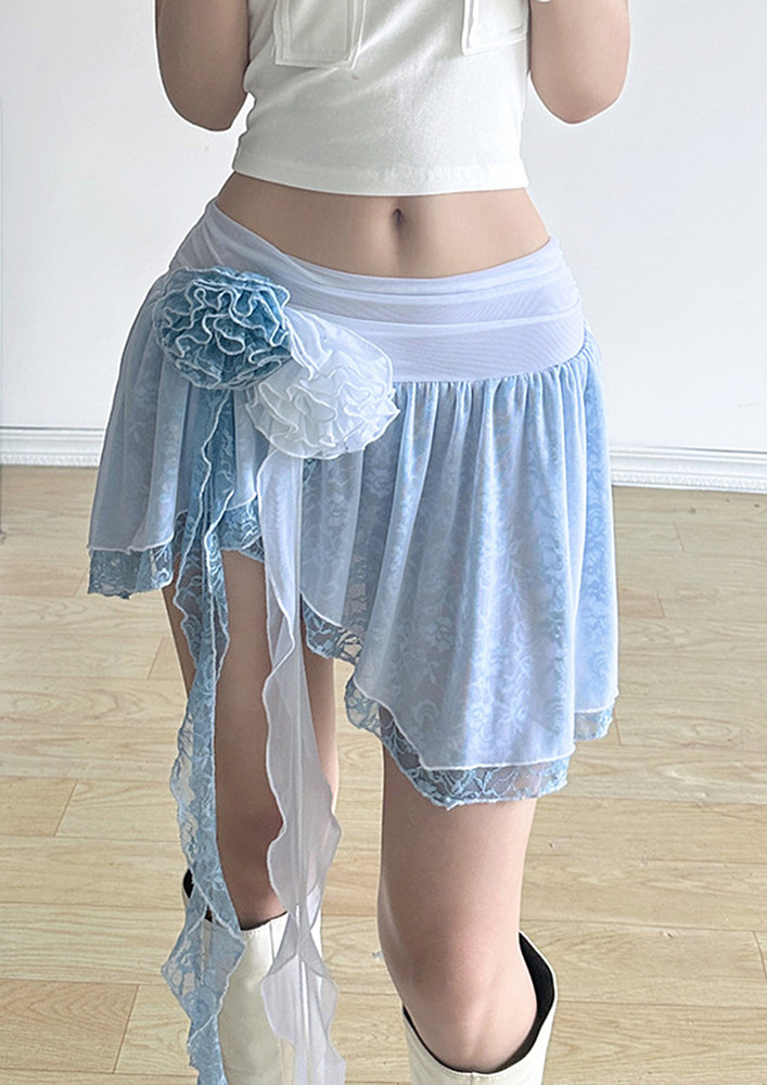 Blue Lace Y2k Ruffle Short Skirt