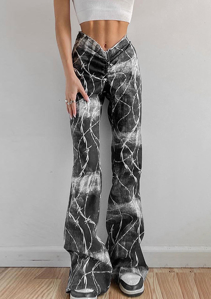 Grey Printed V-shape Waist Pants