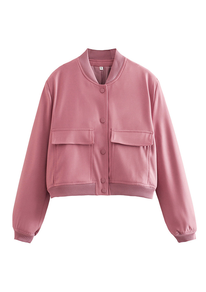 Pink Mandarin Collar Bomber Jacket