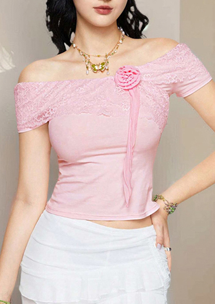 Pink Off-shoulder Short Sleeved Top