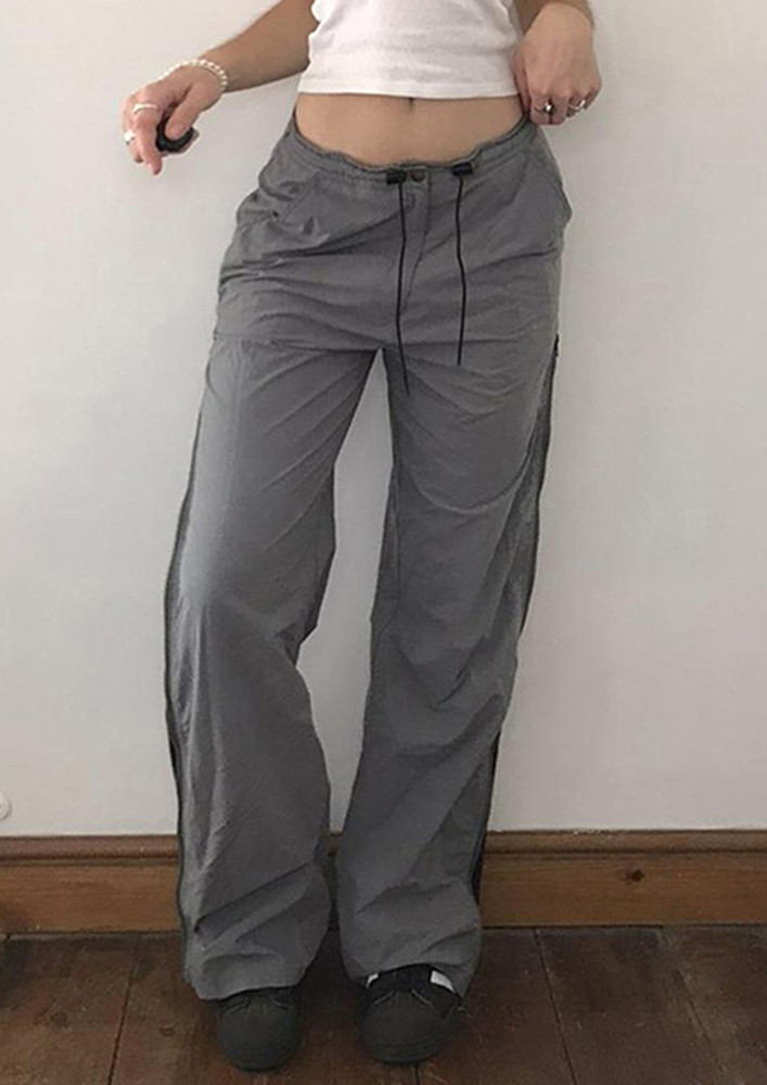 GREY LOW-WAISTED STRAIGHT DRAWSTRING TROUSER